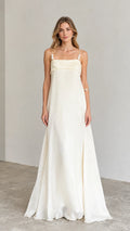 Ivory pearl strap maxi slip dress front view