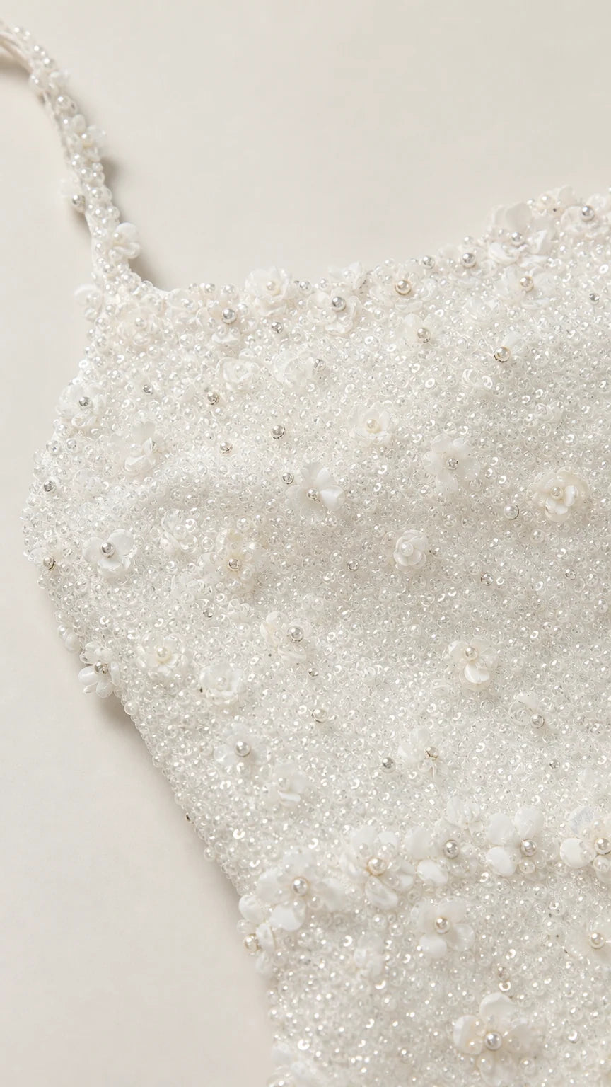 Close-up of intricate bead and pearl texture