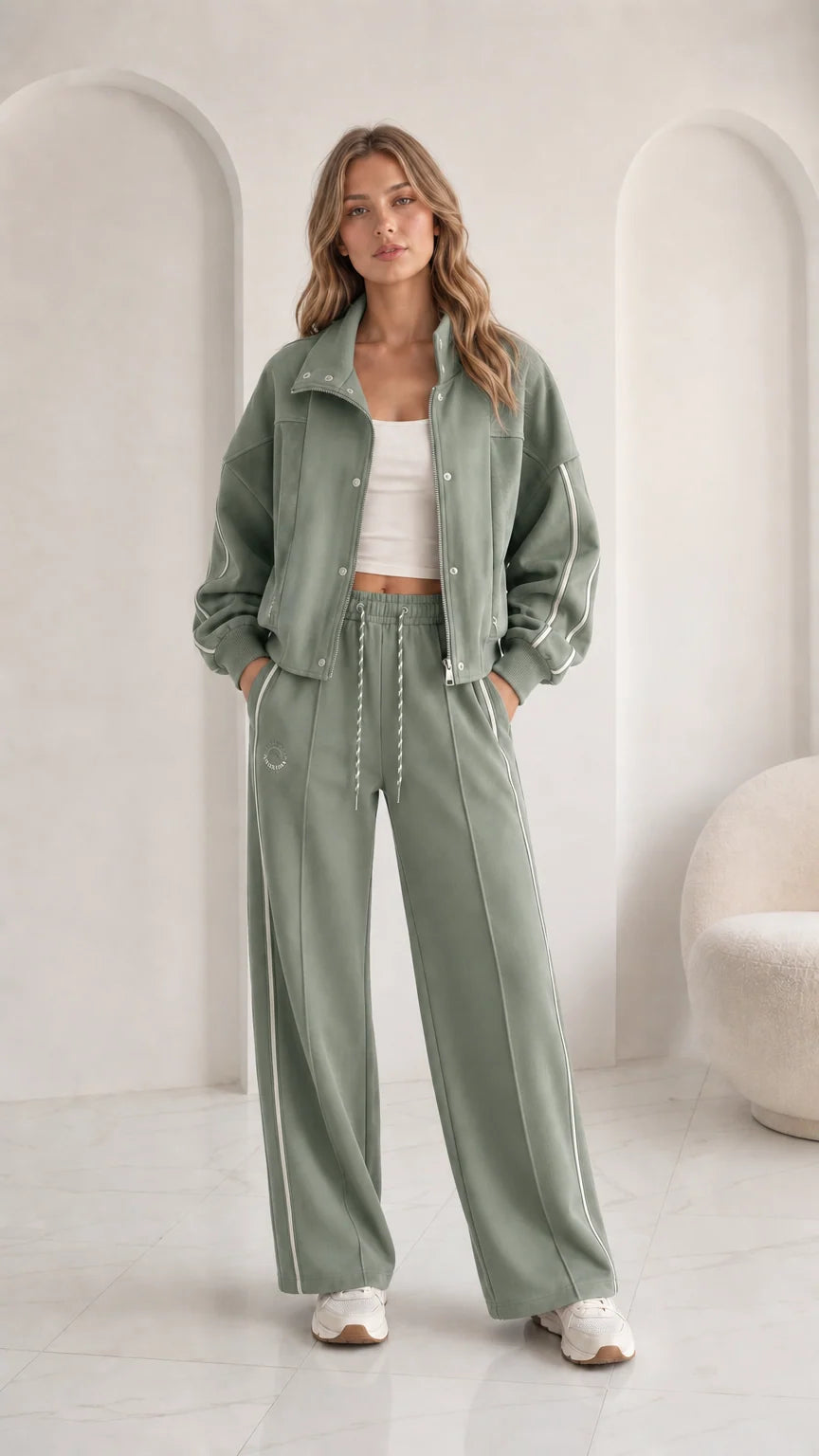 Women's sage green 2-piece sporty track jacket and pant set