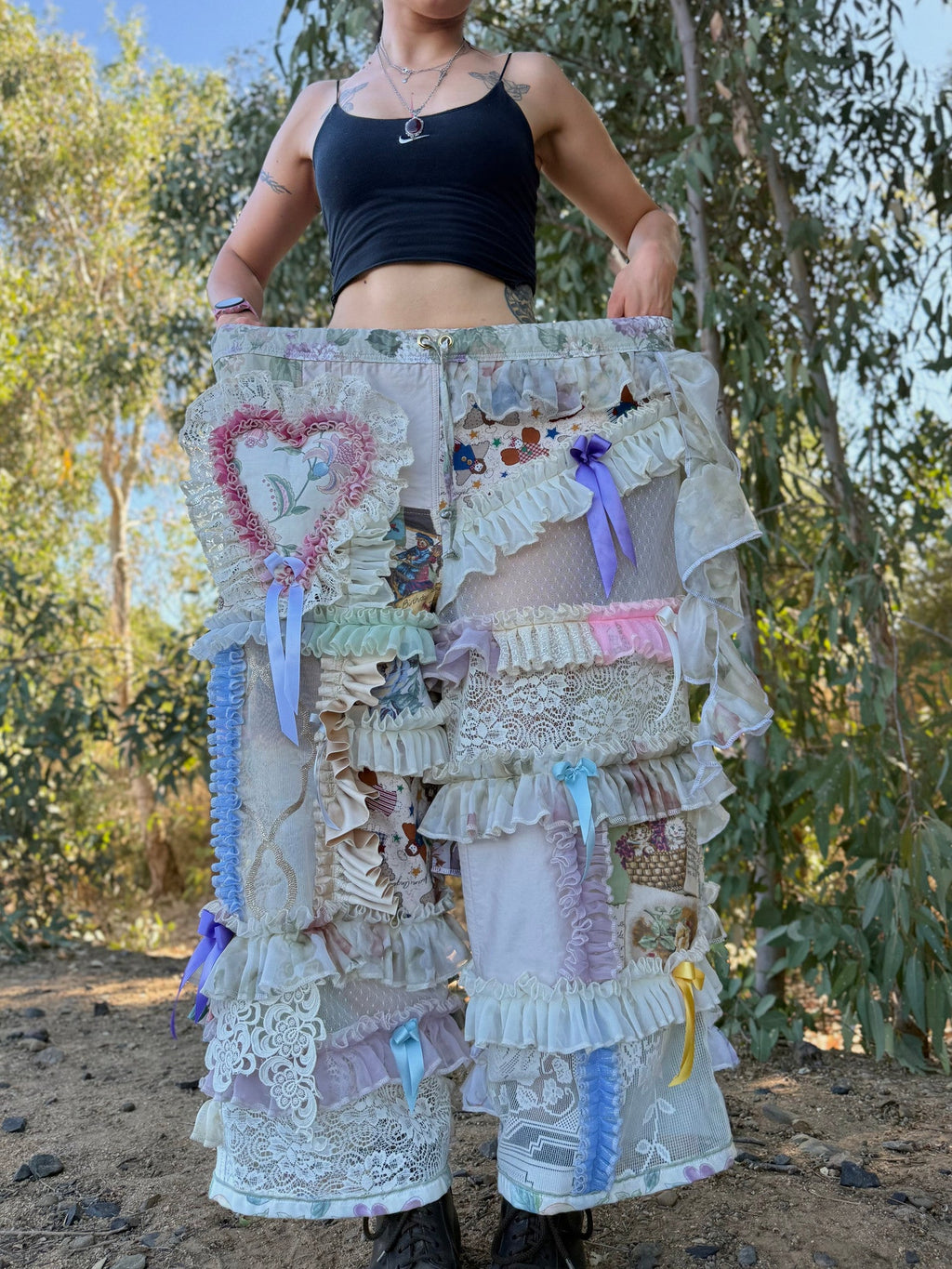 Upcycled Adjustable-Waist Ruffle Pants