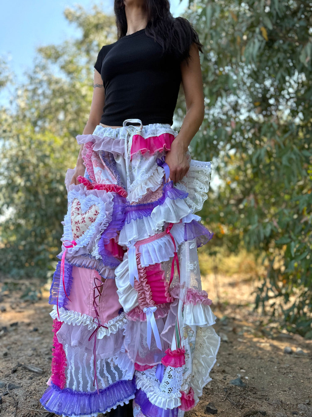 Upcycled Adjustable-Waist Ruffle Pants