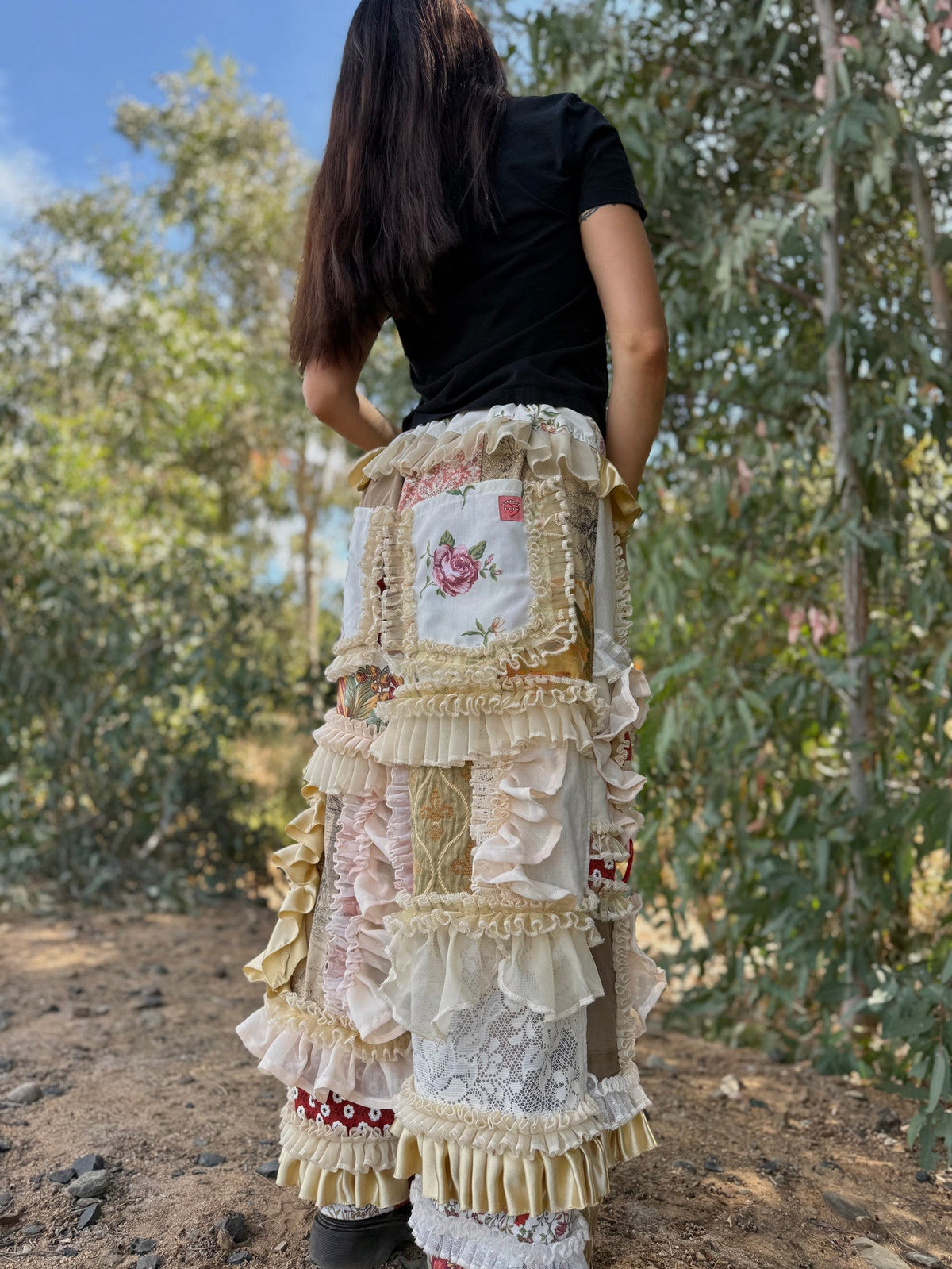 Upcycled Adjustable-Waist Ruffle Pants